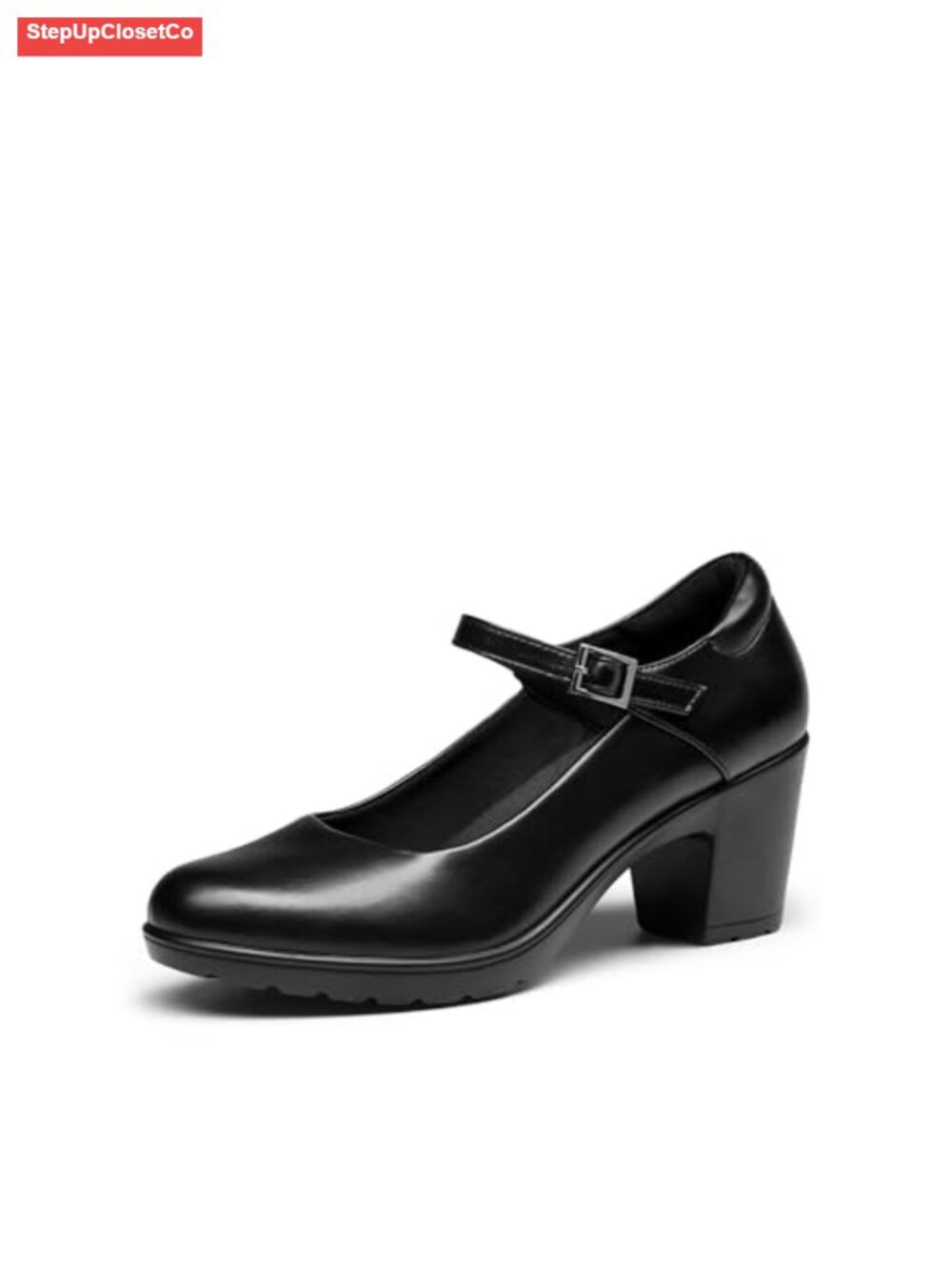 Mary Jane Arch Support Heels PU Leather Block Heel Pumps